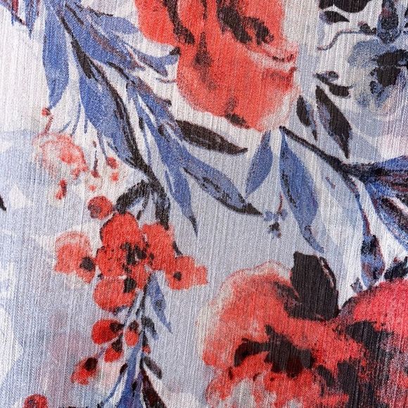 •KUT FROM THE KLOTH•WHITE SHEER FLORAL BUTTON UP CONVERTIBLE SLEEVE BLOUSE MED. - Picture 10 of 10